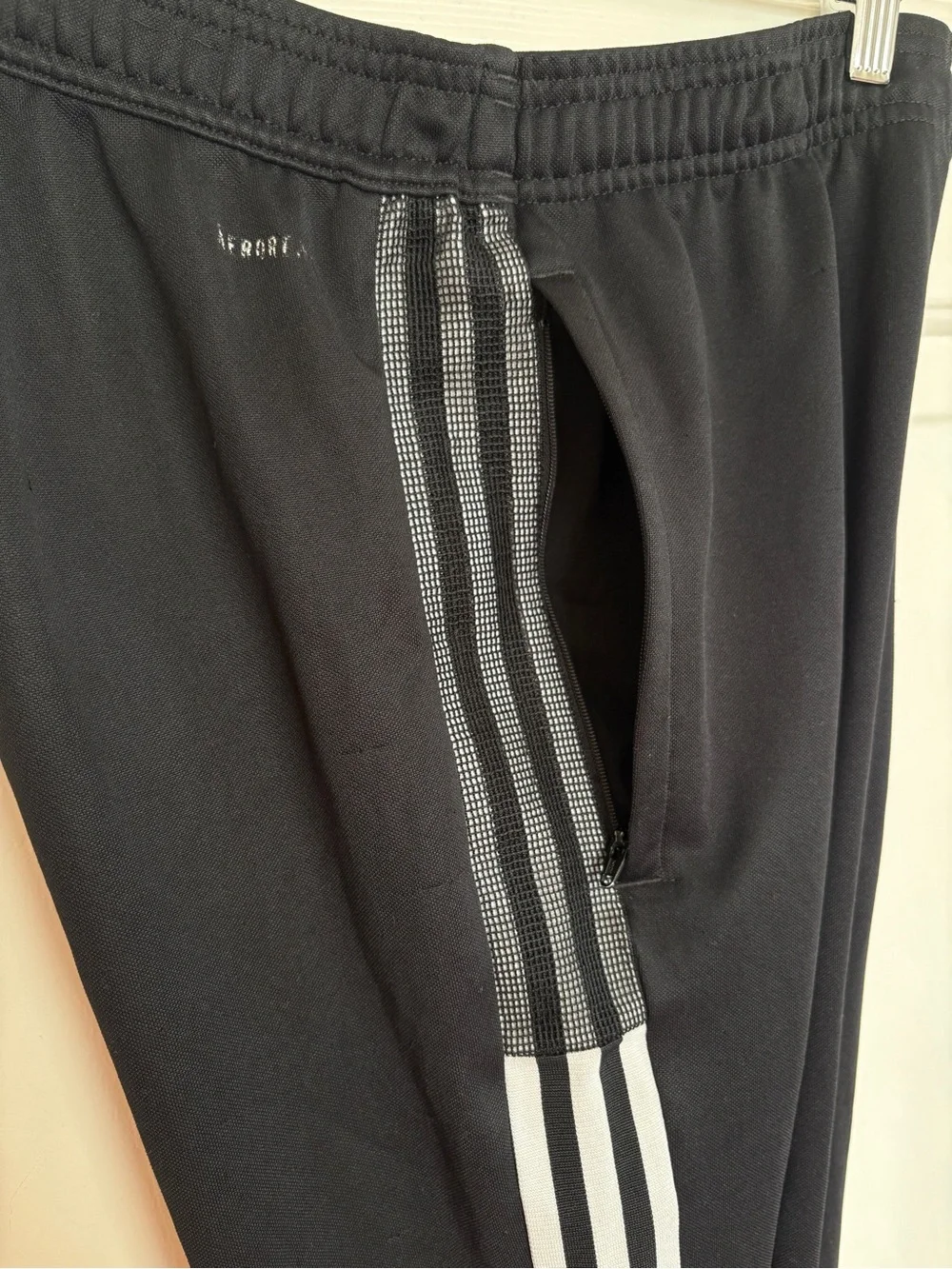 Adidas Black Track Pants w/ White Stripes & Mesh Panels